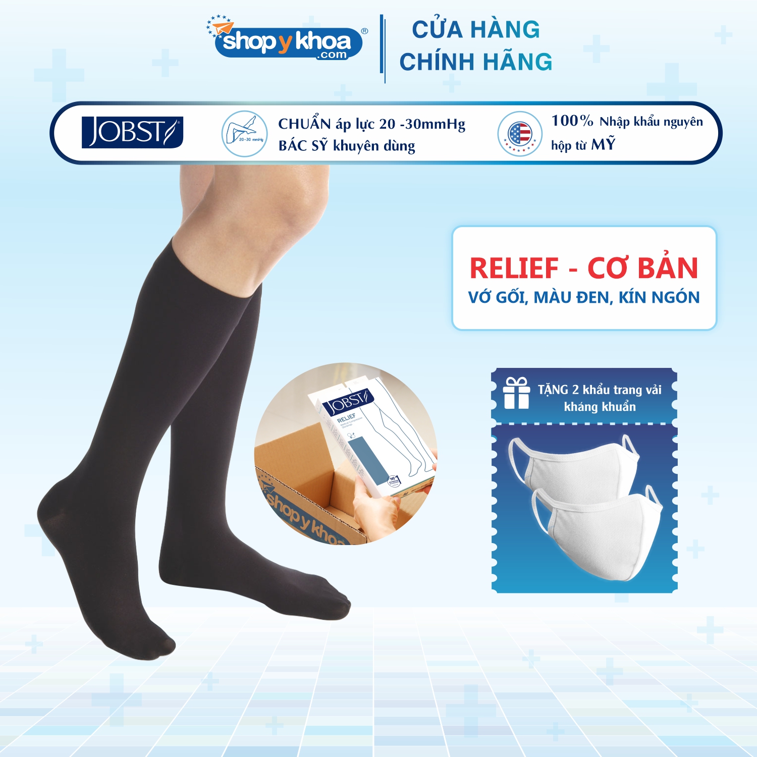 Vớ Y Khoa Gối Jobst Relief - Cơ Bản, Màu Đen, Kín Ngón, 20 - 30Mmhg, Giãn Tĩnh Mạch Chân Tất Y Khoa - M - Đen - Kín Ngón