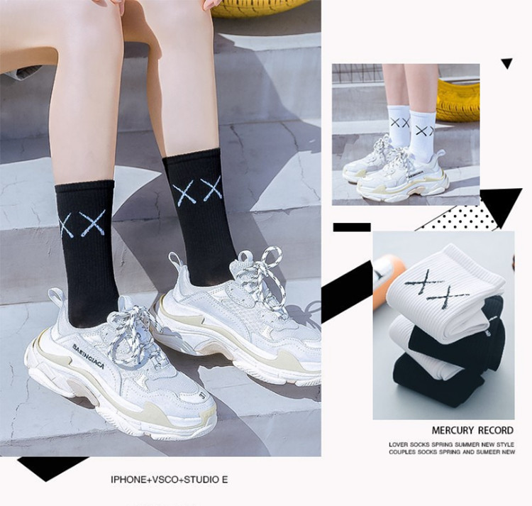 Set 5 Đôi Tất Cao Cổ Unisex Bèo Nhún Gân Tăm Style Thanh Lịch