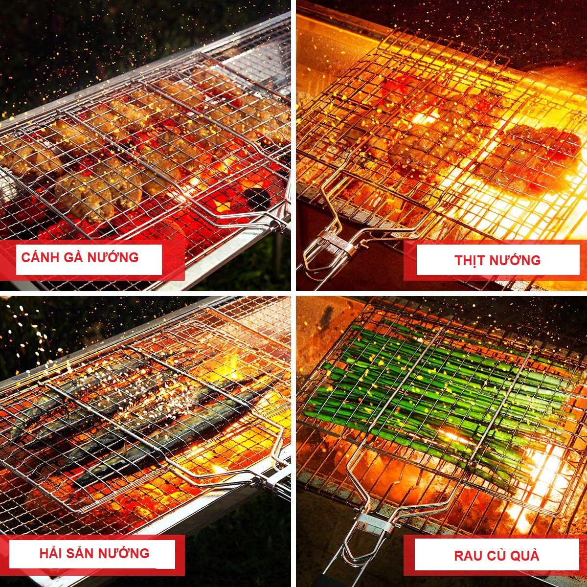 Vỉ Nướng BBQ Thép Không Gỉ Cao Cấp (Tặng Kèm Túi Đựng) Hàng Chính Hãng Home Basics