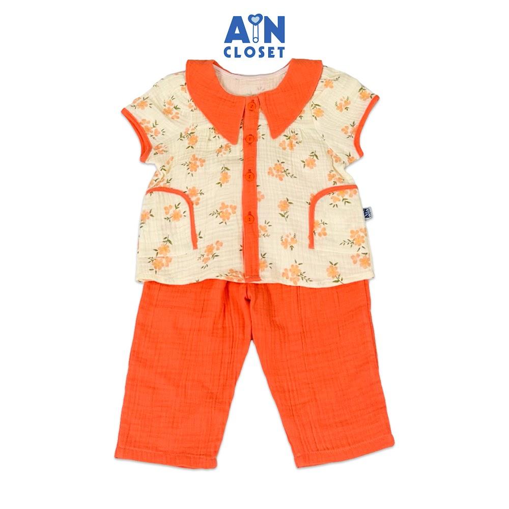 Bộ quần áo Dài tay ngắn bé gái họa tiết Cúc Baby Cam xô muslin - AICDBGD4DEVS - AIN Closet