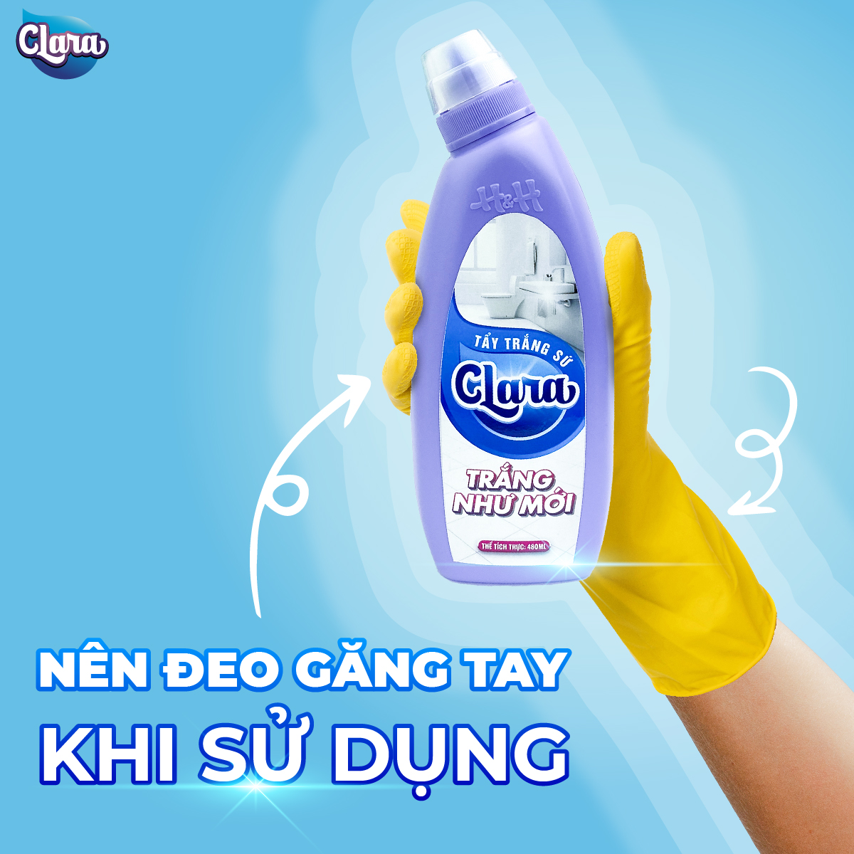 Nước Tẩy làm trắng đồ dùng bằng sứ Clara chai 480ml