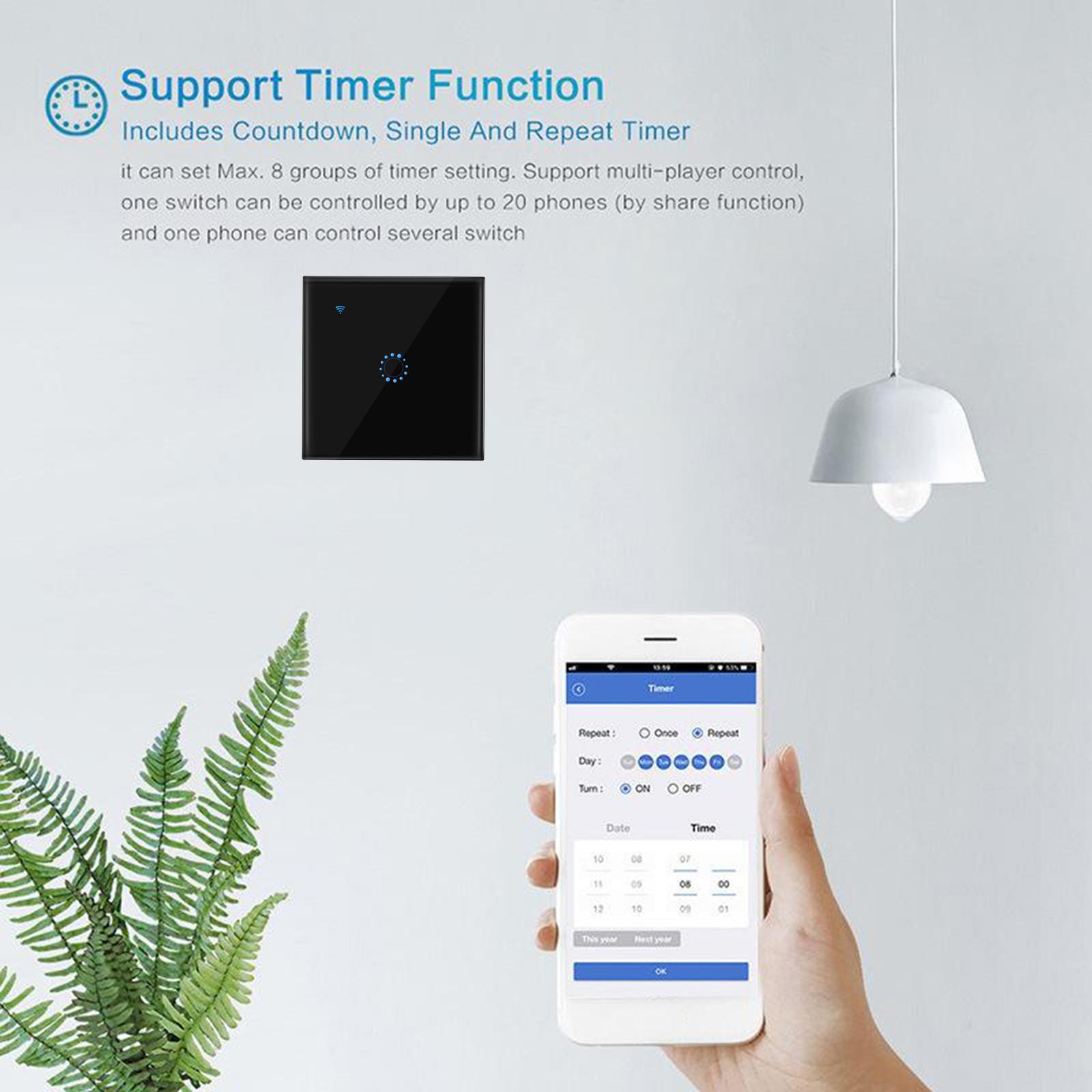 Luxury WIFI Wall Touch Home LED Light Smart Switch Remote Control 1 Gang