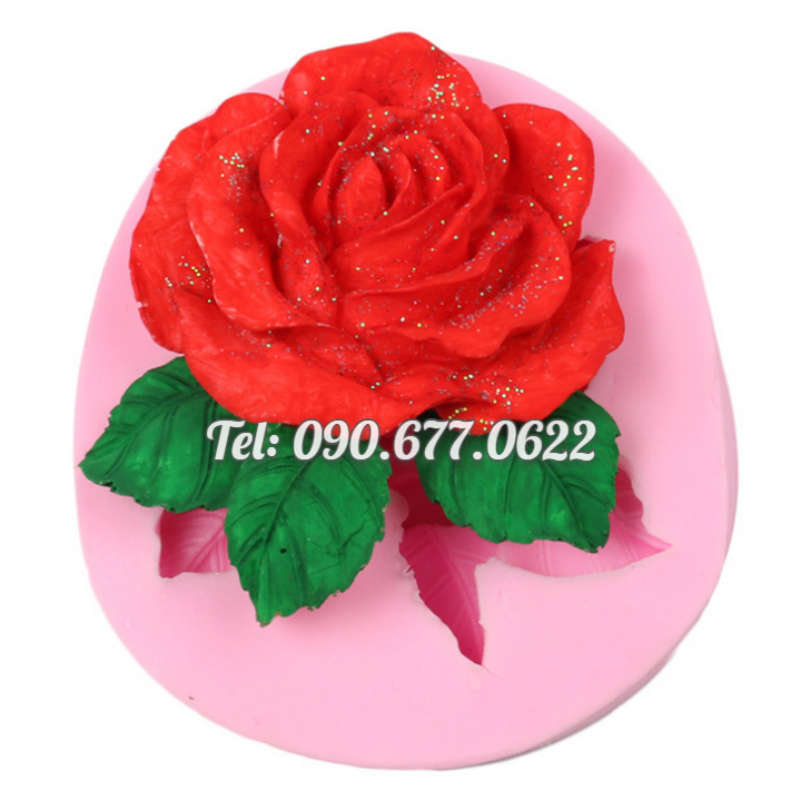 Khuôn silicone làm rau câu hoa hồng 3 lá loại 8 cm - Mã số 1706