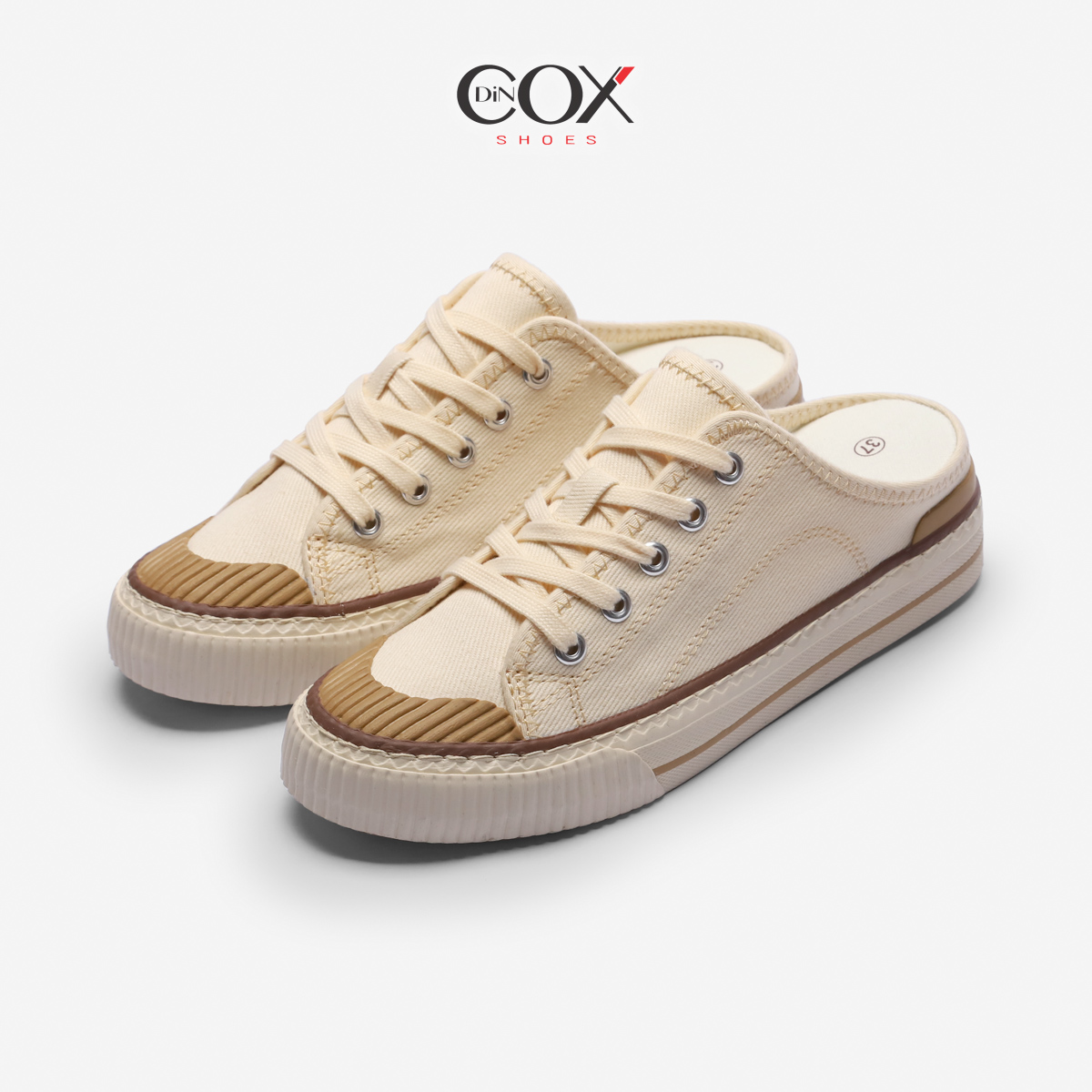 Giày Sục Đạp Gót Mules Vải Sneaker Unisex Tăng Chiều Cao 4cm DINCOX E10 Off/white