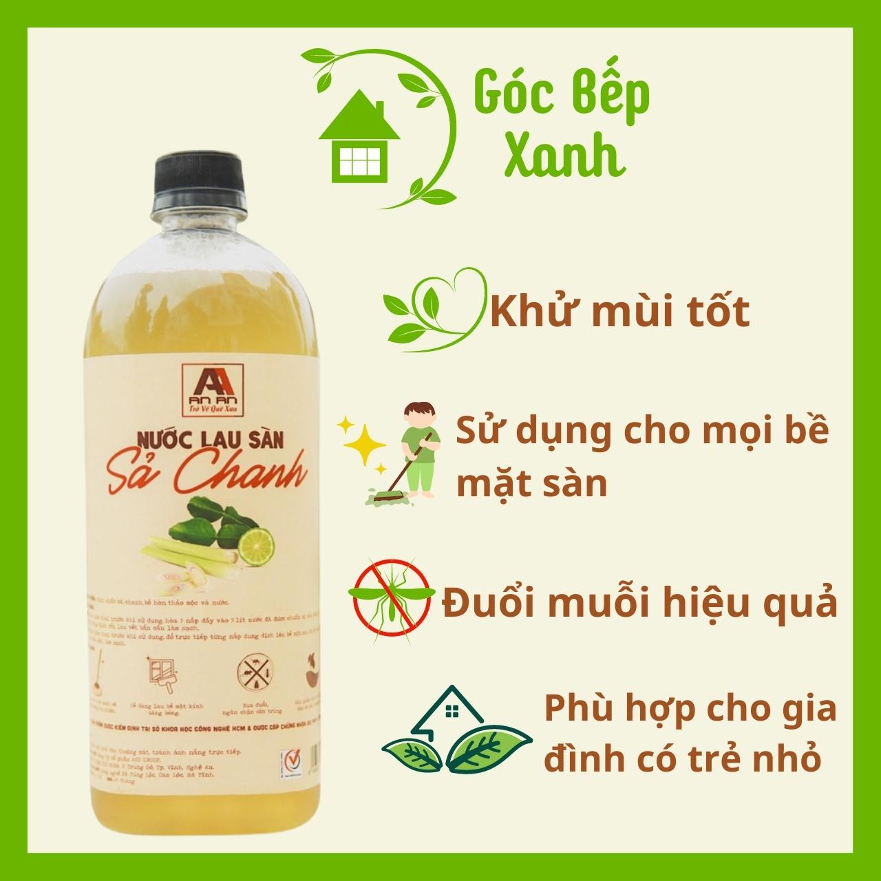 Nước lau sàn hữu cơ  Sả Chanh An An, Dung tích 1 lít, chiết xuất bồ hòn thiên nhiên