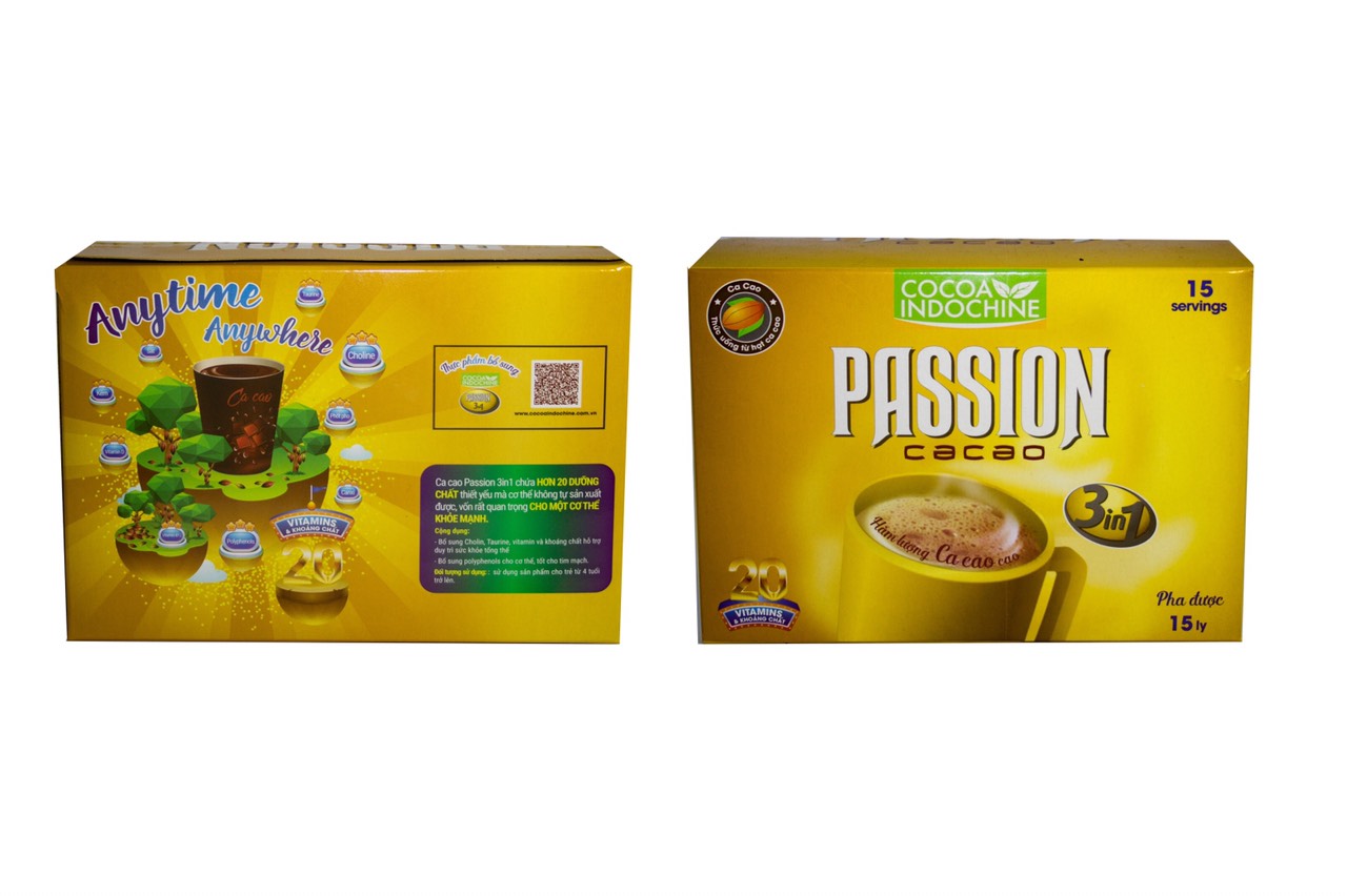 Bột Cacao Hòa Tan Passion 3 In 1 Cocoa Indochine (Hộp 15 Gói x 16g)