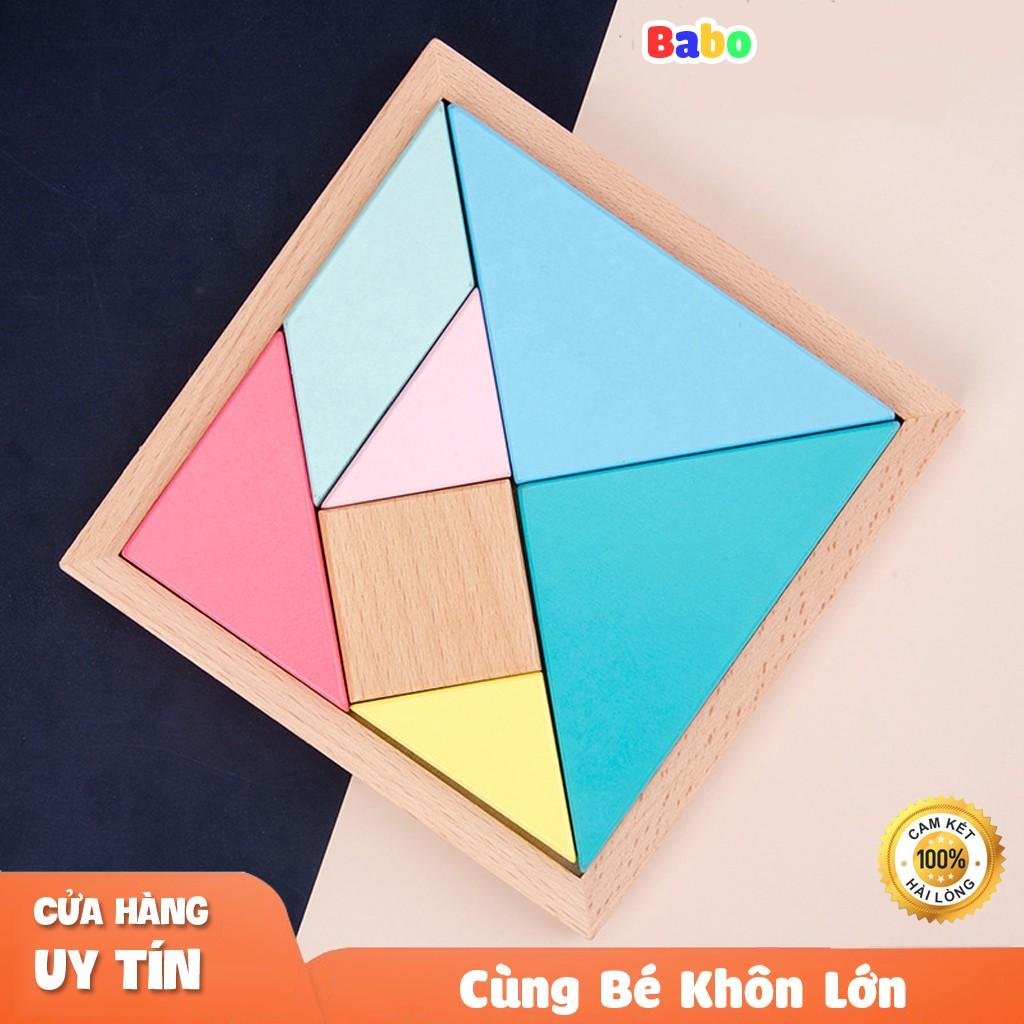 Bộ Xếp Hình Trí Uẩn TANGRAM Màu Hông Babo Đồ Chơi Thông Minh Bằng Gỗ Cho Bé