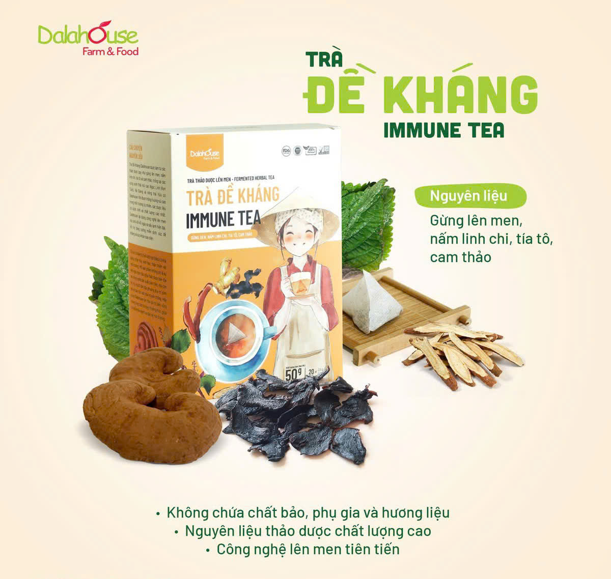 Trà Đề Kháng Dalahouse Hộp 50g - Thanh Nhiệt, Mát Gan, Cải Thiện Giấc Ngủ, Tốt Cho Tim Mạch, Giảm Cân, Eatclean, Healthy