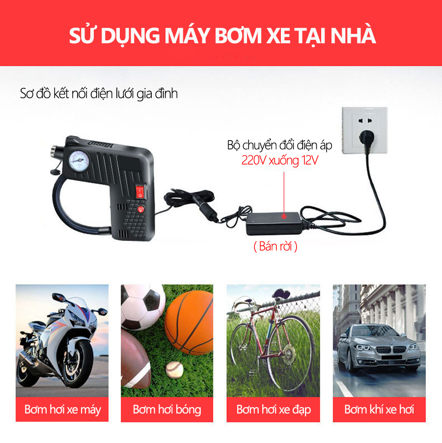 Máy bơm lốp ô tô đa năng RUNDONG YX-301 | Bơm lốp ô tô đa năng 4 in 1 (bơm hơi, đo áp suất lốp, búa an toàn, đèn báo khẩn cấp) - Tặng ngay bảng số ĐT