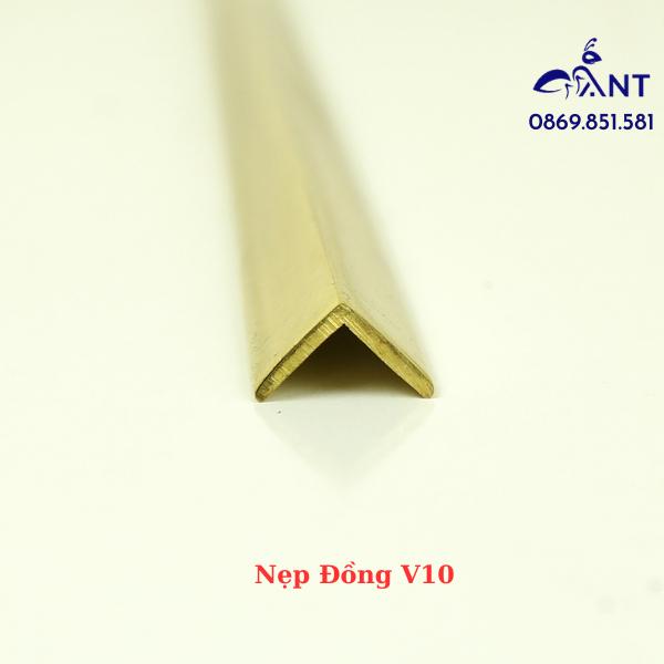 Nẹp Đồng V10, Nẹp đồng V, Nẹp đồng chống trơn, Nẹp ốp vách, nẹp ốp cầu thang, giá 1m