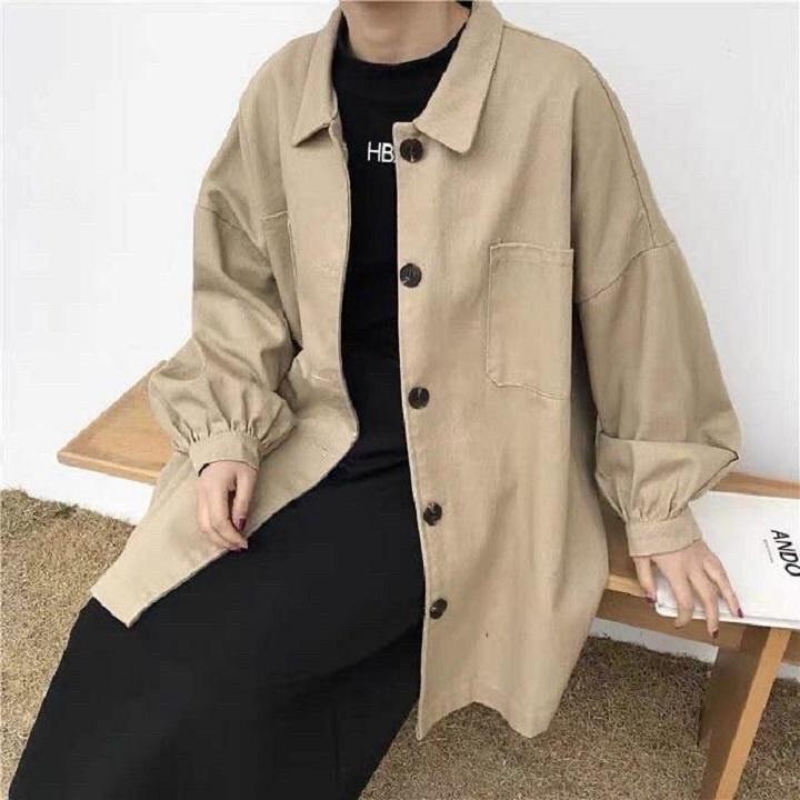 Áo Sơ Mi Kaki Phối 1 Túi Form rộng Unisex Nam/Nữ Phong Cách Hàn Quốc Ulzzang vải kaki phong cách Hàn Quốc thời trang cho nam nữ
