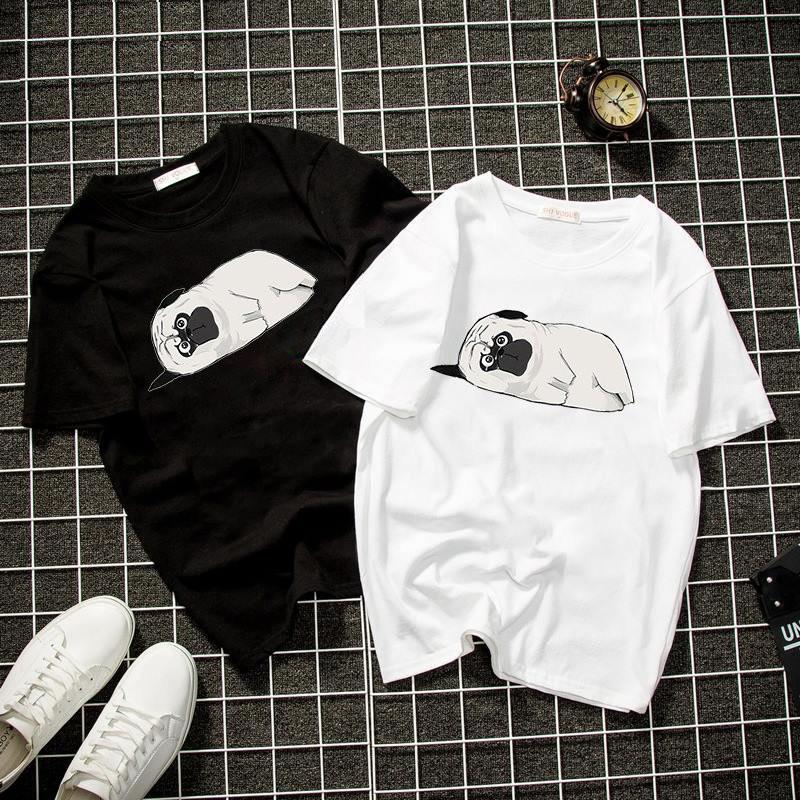 Áo thun unisex form rộng chó pug dễ thương vải dày mịn 2019T2109