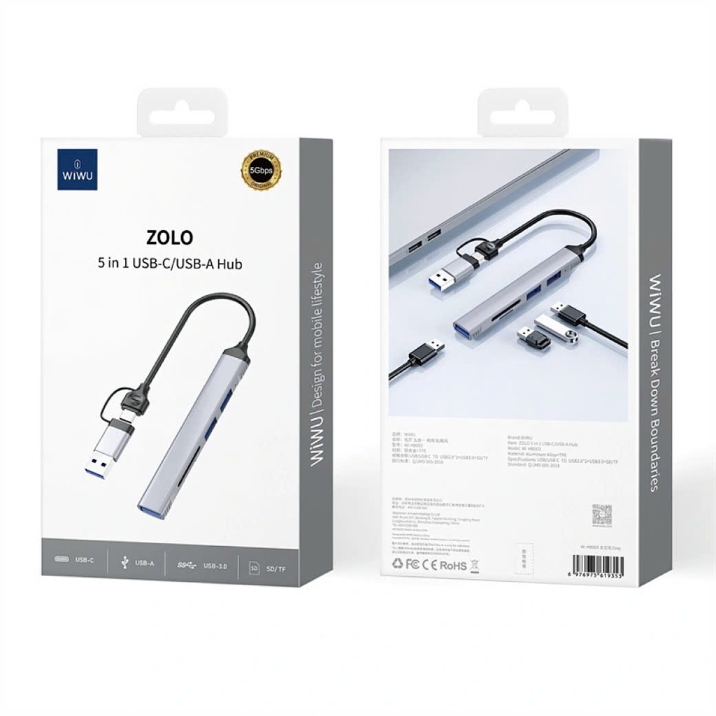 Hub Chuyển Đổi Wi WU 5-in-1 WI-HB003 USB + Type C - Hàng Chính Hãng