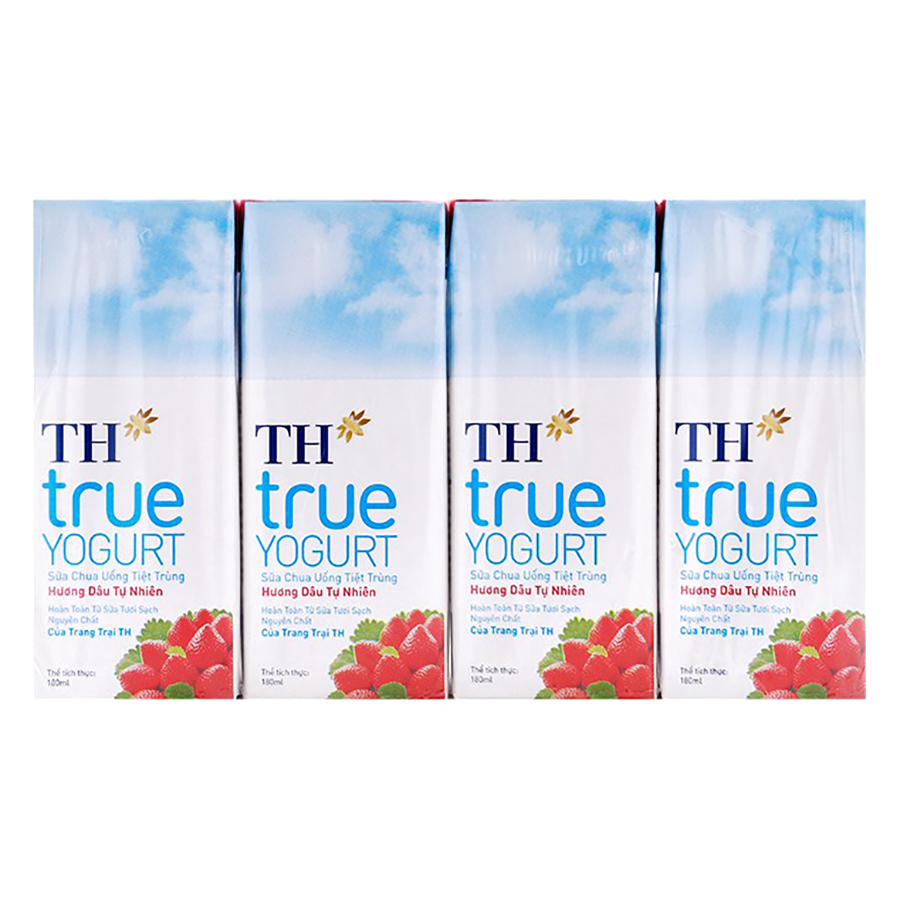 Thùng Sữa Chua Uống Tiệt Trùng Hương Dâu Tự Nhiên TH True Yogurt (180ml x 48 Hộp)