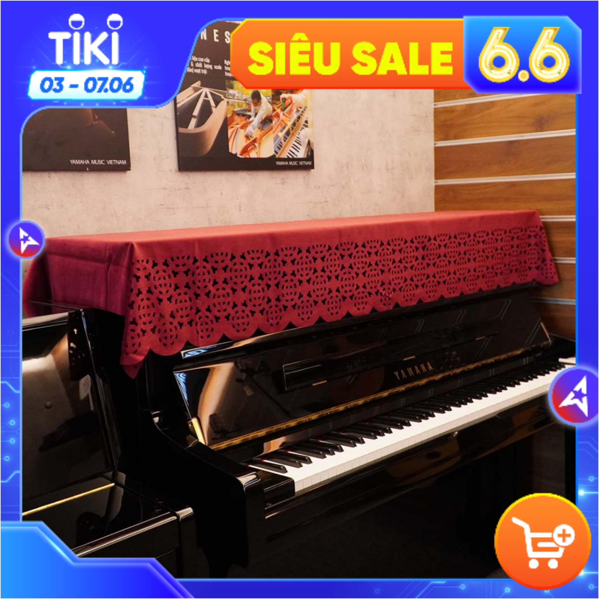 Khăn Phủ Đàn Piano KU016B, Vải Nhung Mới Lạ, Mềm Mịn, Màu Đỏ Sang Trọng, Họa Tiết Độc Đáo