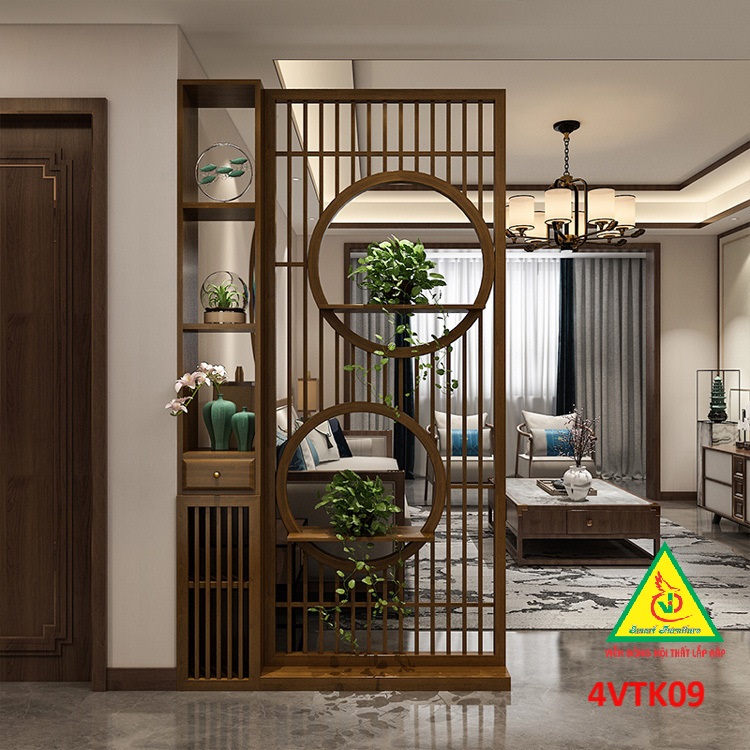 Vách ngăn phòng khách, vách ngăn tủ kệ bằng gỗ 4VTK09 - Nội thất lắp ráp Viendong adv