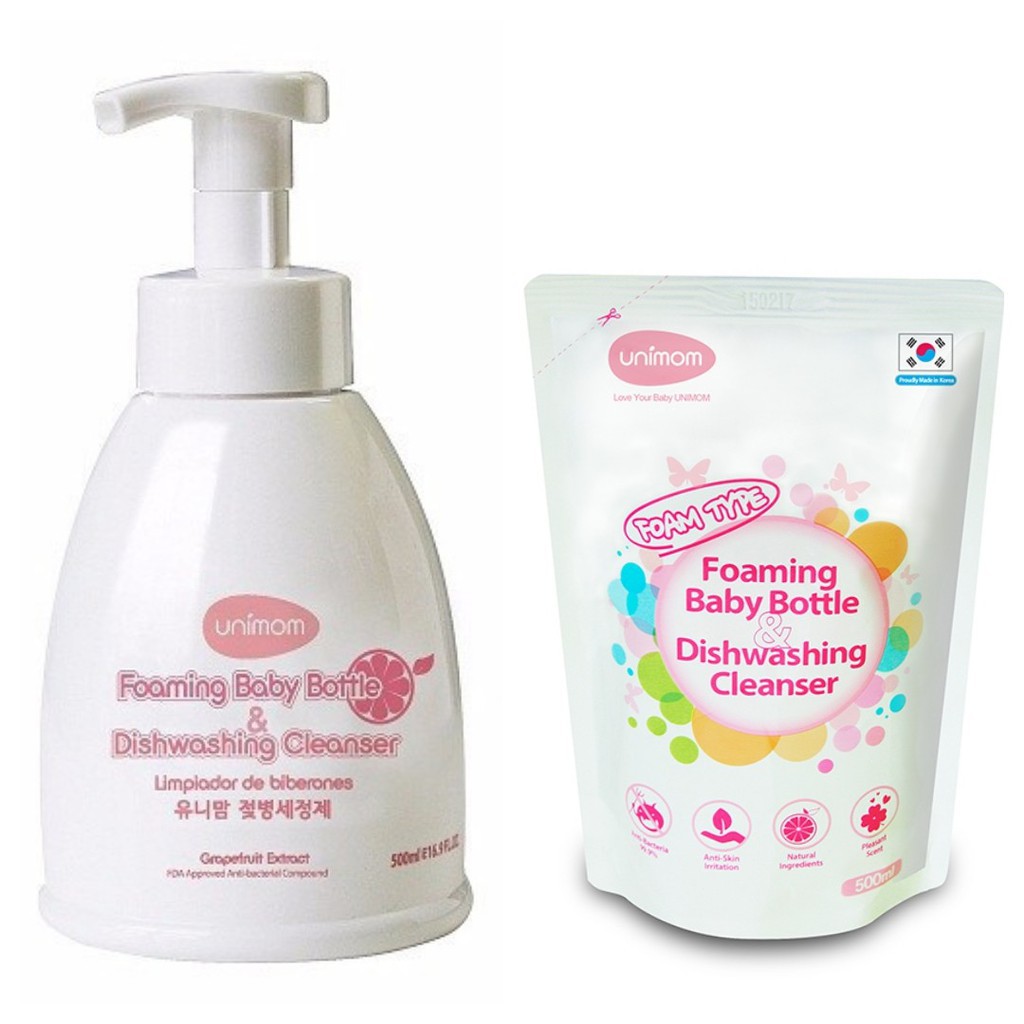 COMBO Nước rửa bình Unimom 500ml UM871197 / UM871173 - TẶNG 1 bé gấu cute