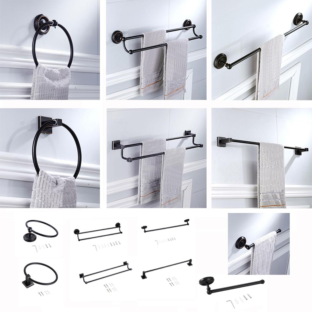 Black Bathroom Towel Rail Wall Mounted Hanging Rod Towel Bar Organizer #A