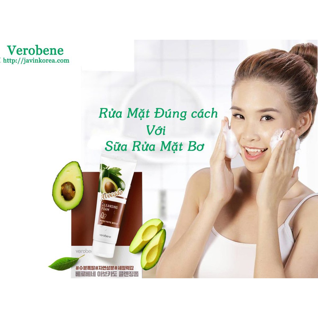 Combo 2 hộp sữa rửa mặt hương bơ Verobene Hàn quốc ( 150ml) dưỡng mềm mịn và chống khô nẻ cho da