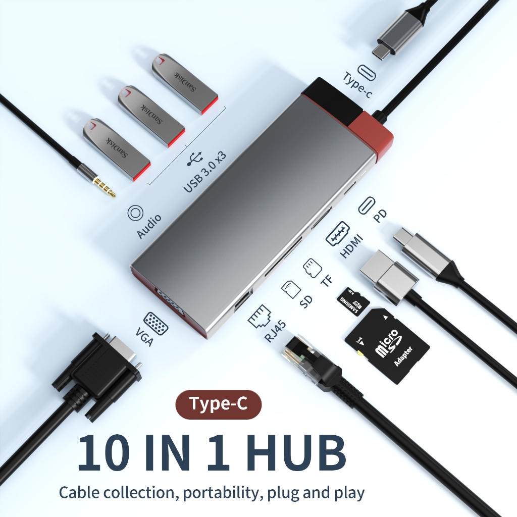 Bộ HUB TEEMO PC Gentlemen Chia 12 Cổng USB Type C To HDMI PD Dùng Cho Laptop Surface Macbook IPad Điện Thoại - Hàng Chính Hãng