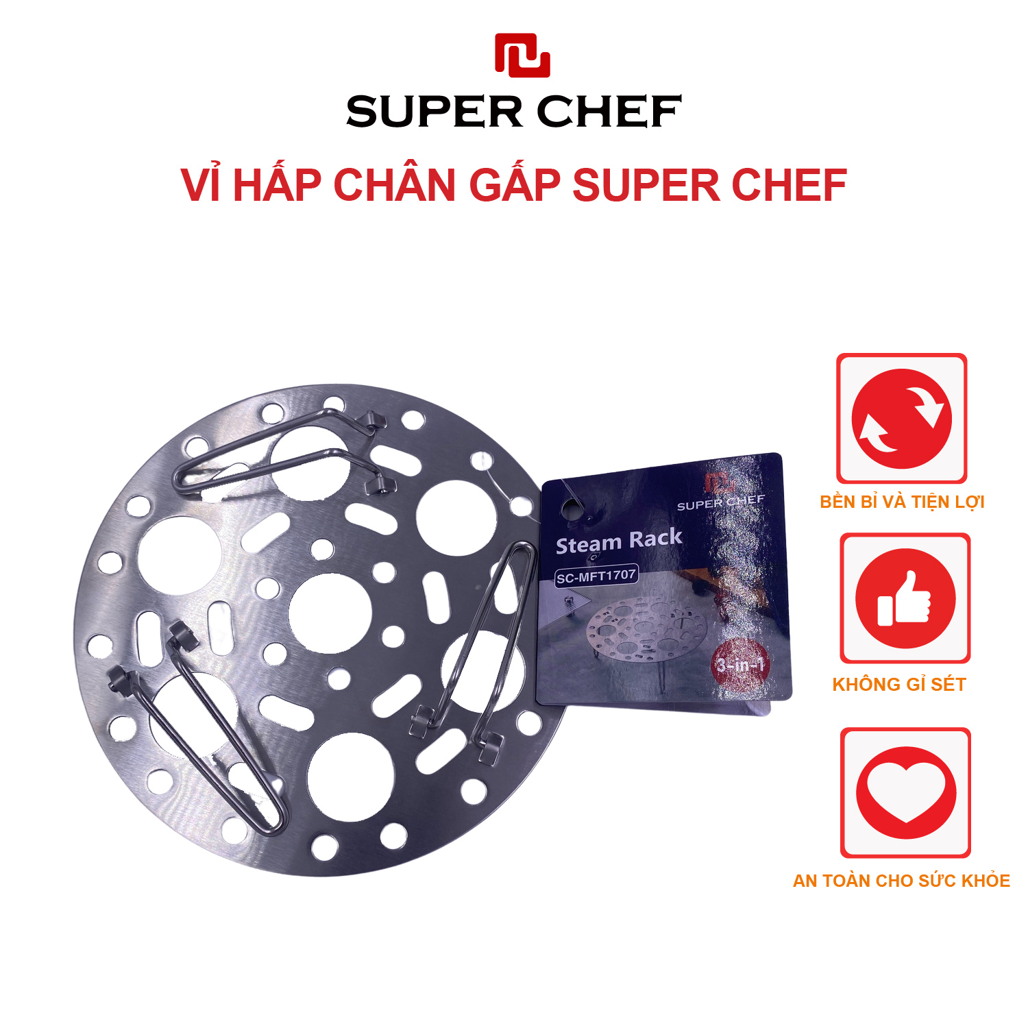 Vỉ hấp chân gấp Super Chef, inox 304 (SC-MFT1707)