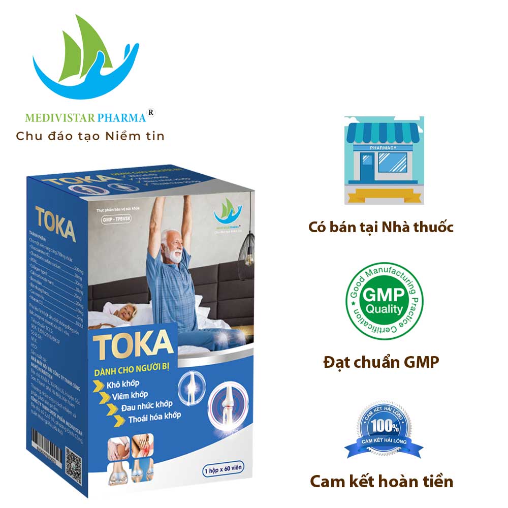 Combo 2 Lọ Viên Uống Bổ Khớp TOKA Hỗ Trợ Làm Chậm Thoái Hóa Khớp, Bổ Sung Dưỡng Chất Giảm Khô Khớp Giúp Vận Động Dễ Dàng Linh Hoạt 60 Viên/Lọ