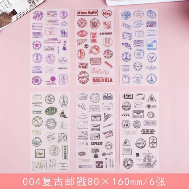 Set 6 tờ washi stickers nhiều mẫu dễ thương