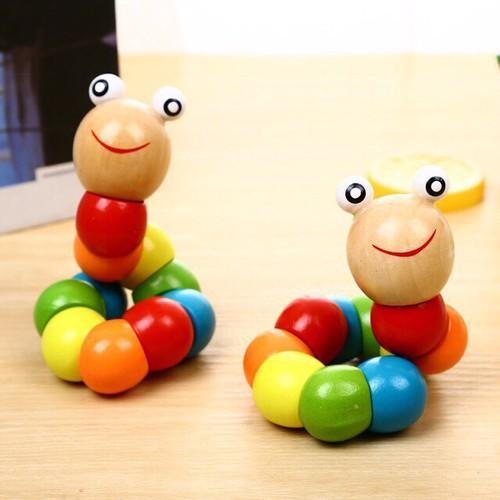 Đồ chơi con sâu gỗ nhiều màu sắc uốn dẻo cho bé học số đếm màu sắc