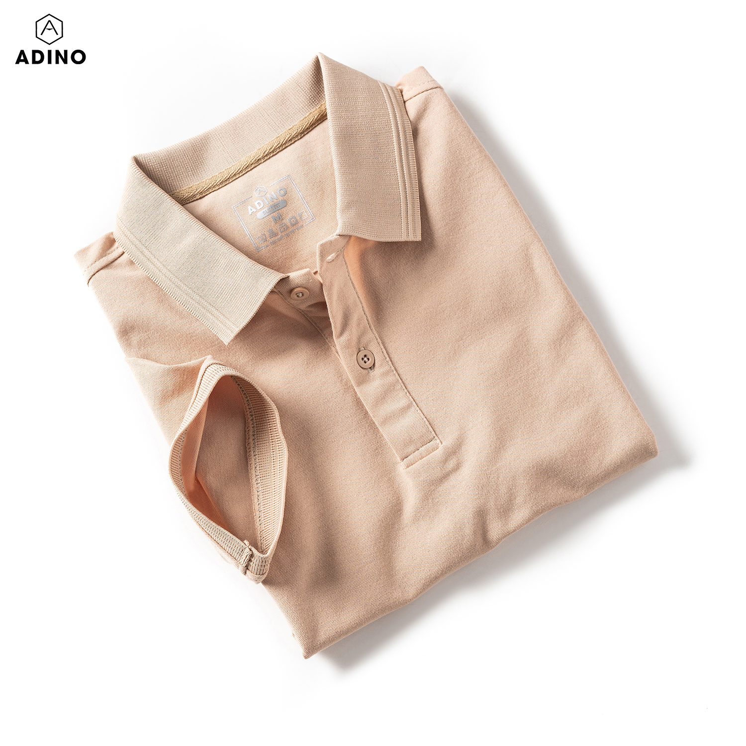 Áo thun có cổ nữ màu be phối viền chìm ADINO vải cotton polyester mềm dáng slimfit công sở hơi ôm trẻ trung APN03