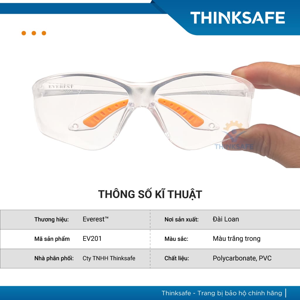 Kính bảo hộ Everest EV201 kính chống đọng sương, chống tia UV (trắng trong) - Thinksafe