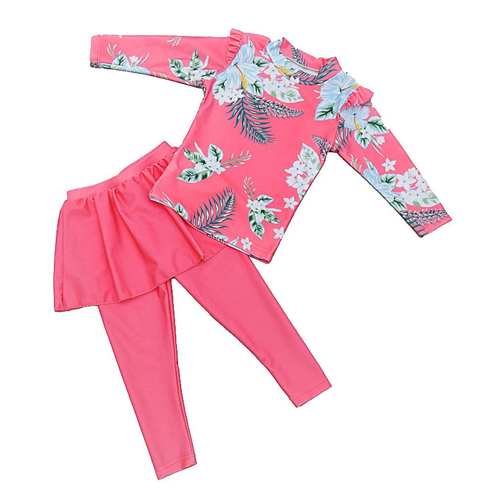Cô Gái Hai Miếng Phù Hợp Với 3-11 Năm Trẻ Em Tay Dài Váy Đầm 2021 Kid Dễ Thương In Hoa Đồ Bơi Cho Bé áo Tắm