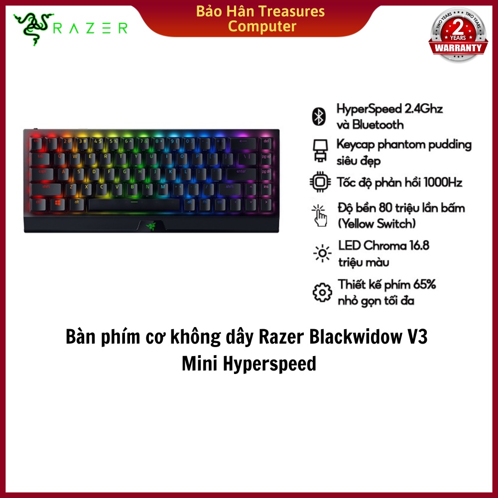 Bàn phím Razer BlackWidow V3 Mini HyperSpeed-Wireless Mechanical-Yellow Switch_RZ03-03890100-R3M1- HÀNG CHÍNH HÃNG