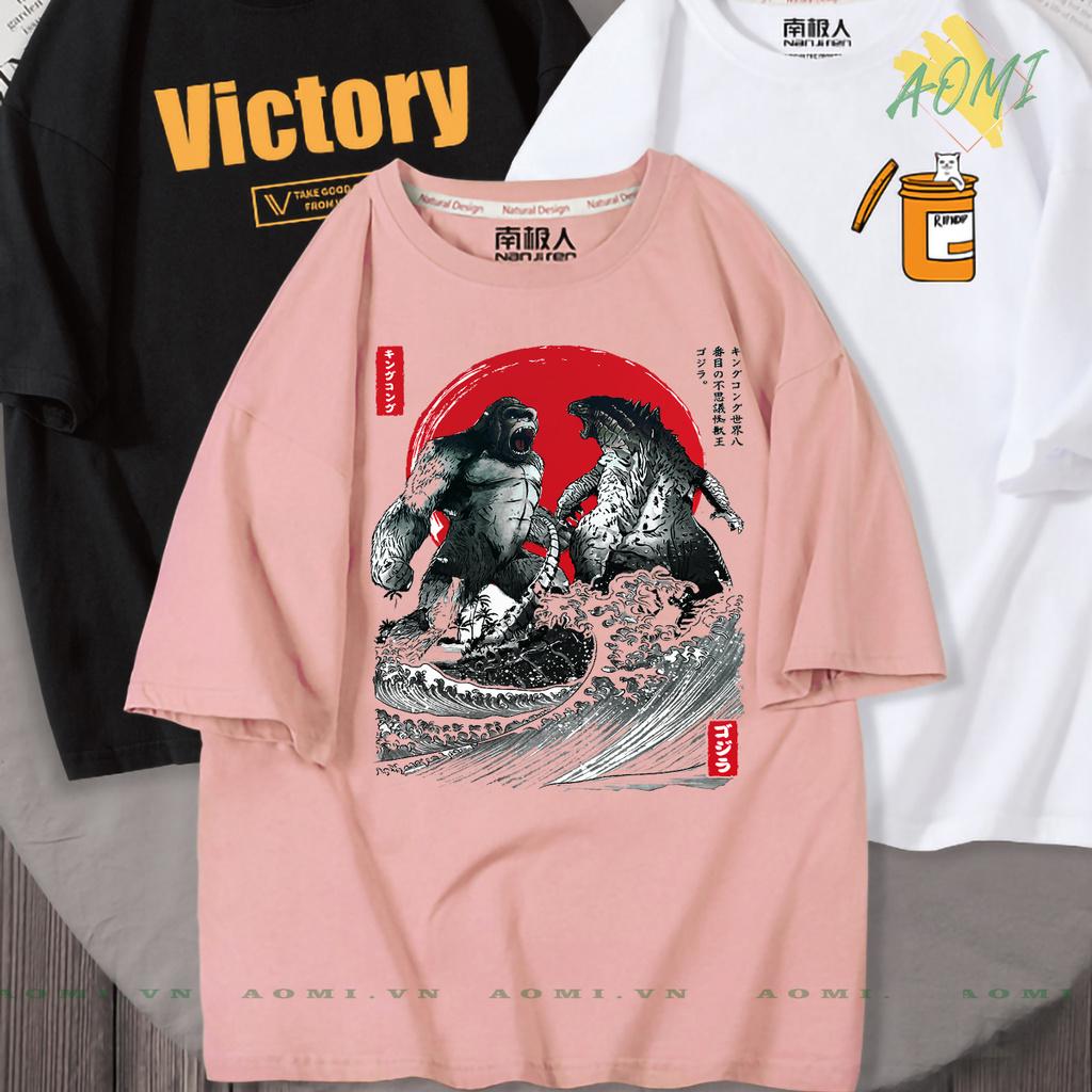 ÁO THUN KIỂU UNISEX AOMI GODZILA KING KONG NHẬT BẢN TAY NGẮN TAY LỠ NAM NỮ GIA ĐÌNH CẶP ĐÔI CHẤT LƯỢNG CAO
