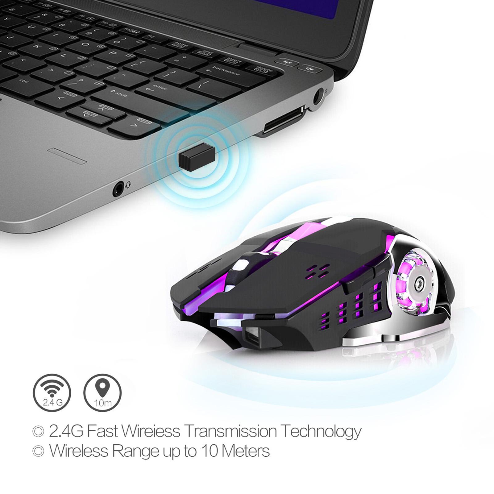 HXSJ M70 2.4G Wireless Charging Game Mouse Colorful Breathing Light Gaming Mouse with Adjustable DPI for PC Notebook