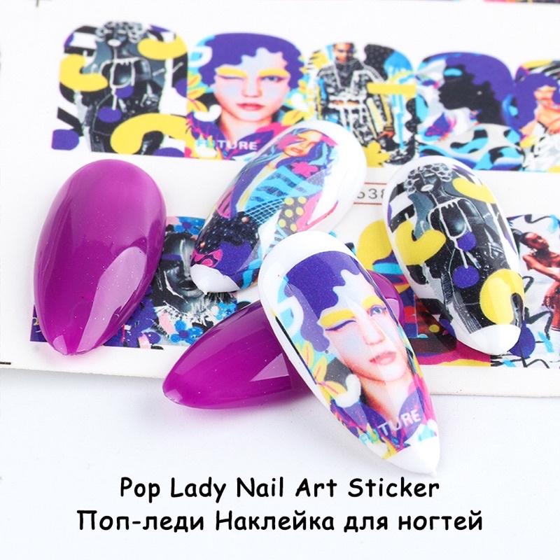 Combo 12 Sticker Nga, nhãn dán siêu mỏng Pop Lady cá tính trang trí móng nghệ thuật
