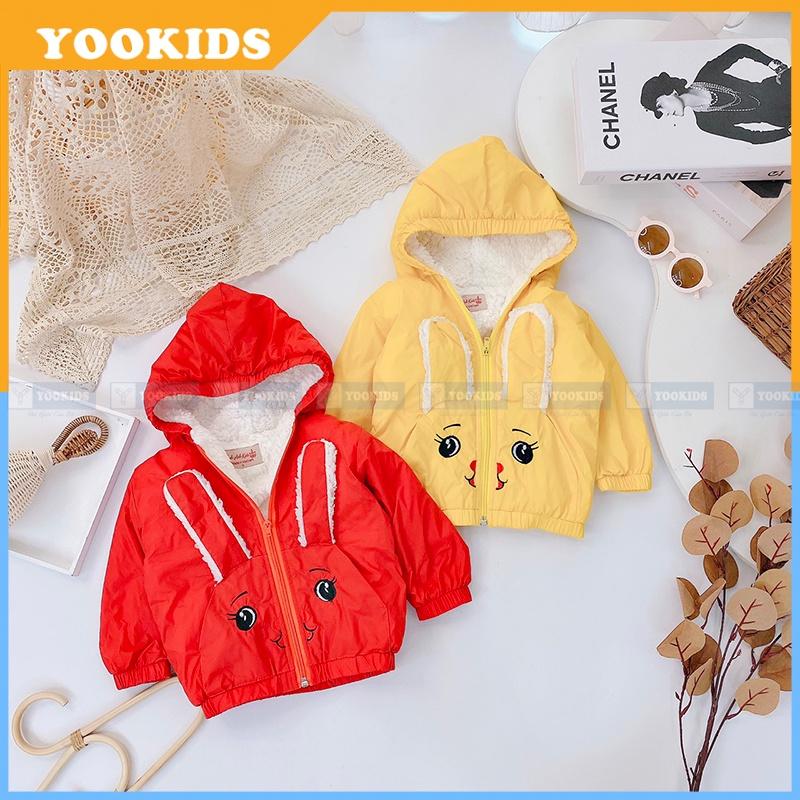 Áo khoác cho bé YOOKIDS tai thỏ 2 lớp lót lông cừu , Áo khoác bé gái bé trai size 1 2 3 4 5 tuổi