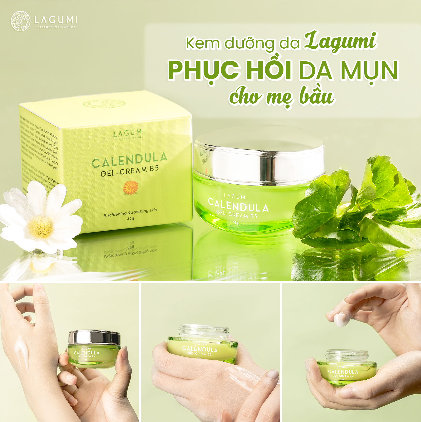 Bộ serum, kem dưỡng Lagumi cho da dầu, mụn với thành phần B5, Calendula, Super HA giảm mụn, cấp ẩm, sáng da