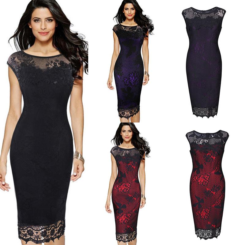 Sexy Women Crochet Lace Dress O Neck Floral Butterfly Embroidery Sleeveless Lined Zipper Evening Party Night Club