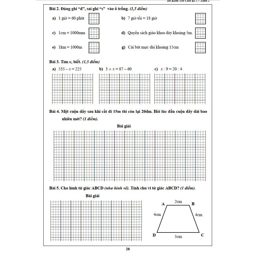 Đề Kiểm Tra Toán Lớp 4 Học Kỳ 1 (1 cuốn)