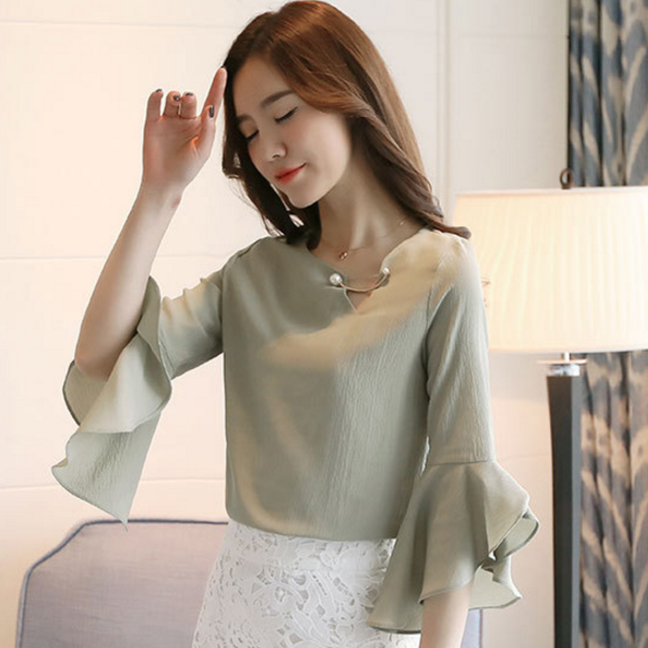 Áo Nữ Kiểu Tay Loe Dễ Thương AN005 MayBlue Cute Women Shirt Flared Sleeves