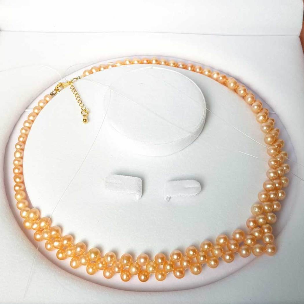 Vòng Cổ Ngọc Trai Nước Ngọt Thiên Nhiên Cao Cấp - Chuỗi Kết Hạt Tròn - Trang Sức Cô Tấm - Quà Tặng Bạn Gái - OTIS PEARL - Cam - CTJ0410 + Tặng Kèm Bông Tai Nụ Bạc