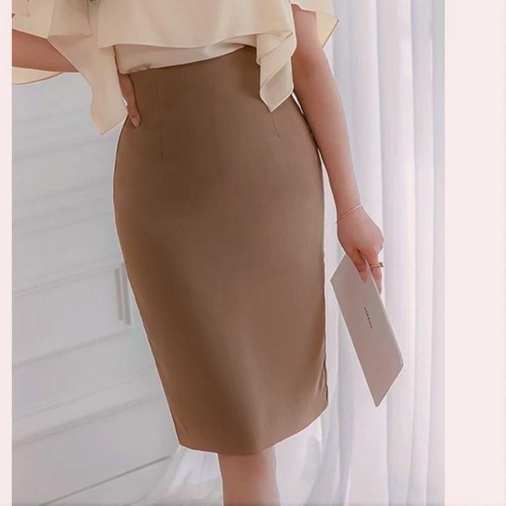 Chân Váy Công Sở Bút Chì Dài Tới Gối Màu Nâu CHIPY From Ôm Lưng Thun Cạp Cao Cá Tính Kiểu Vintage, Ulzzang Đẹp MCV201