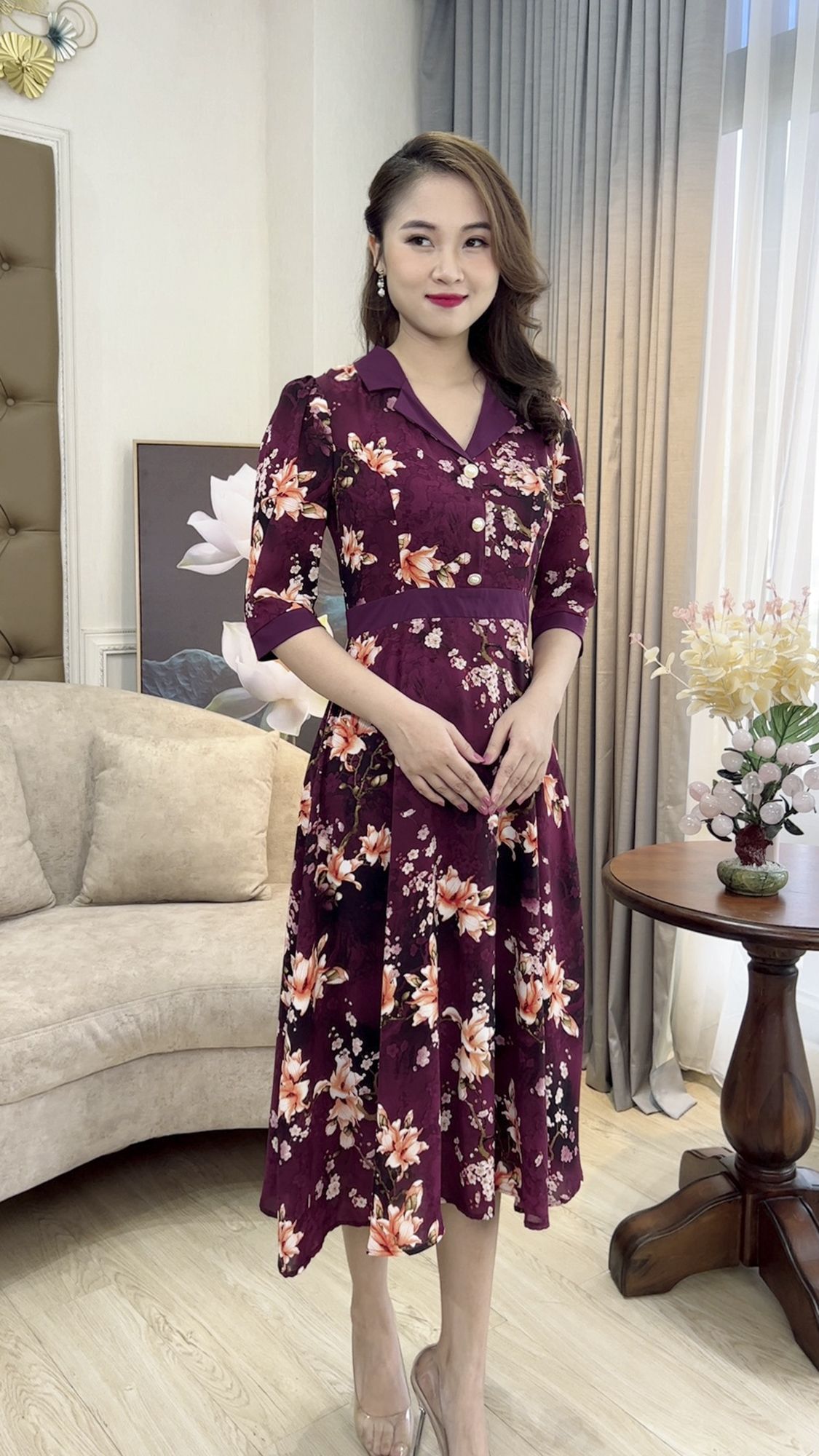 Đầm Đi Tiệc [ Linh Trà ] (TM 375) Cao Cấp Màu Sắc Trẻ Trung Họa Tiết Hoa Sang Trọng Đi Làm Đi Tiệc