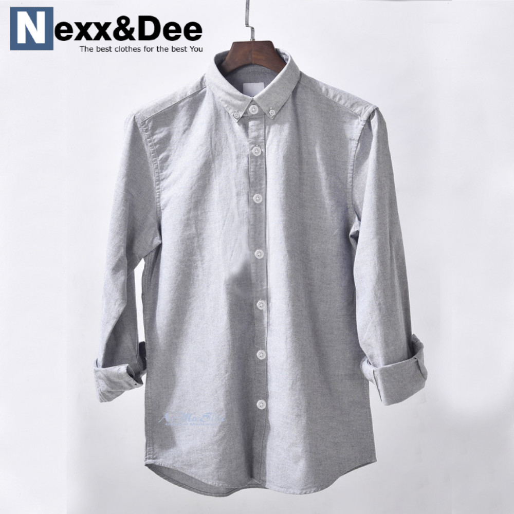 Áo sơ mi nam tay dài màu trắng công sở  không túi vải oxford denim cao cấp ND02