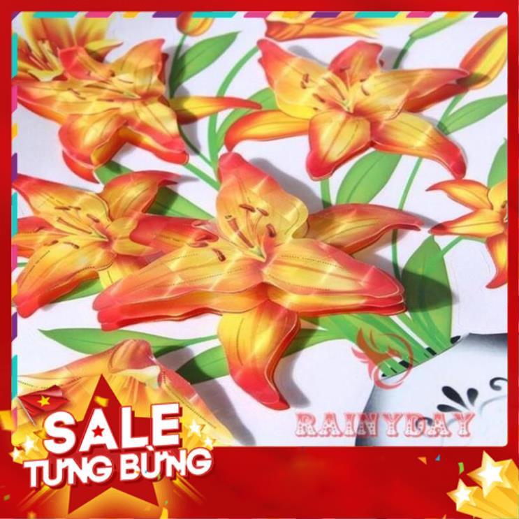 Tranh dán tường 3D treo phòng khách, phòng ngủ trang trí đẹp hình bình lọ hoa hồng/sen/trà/đào .