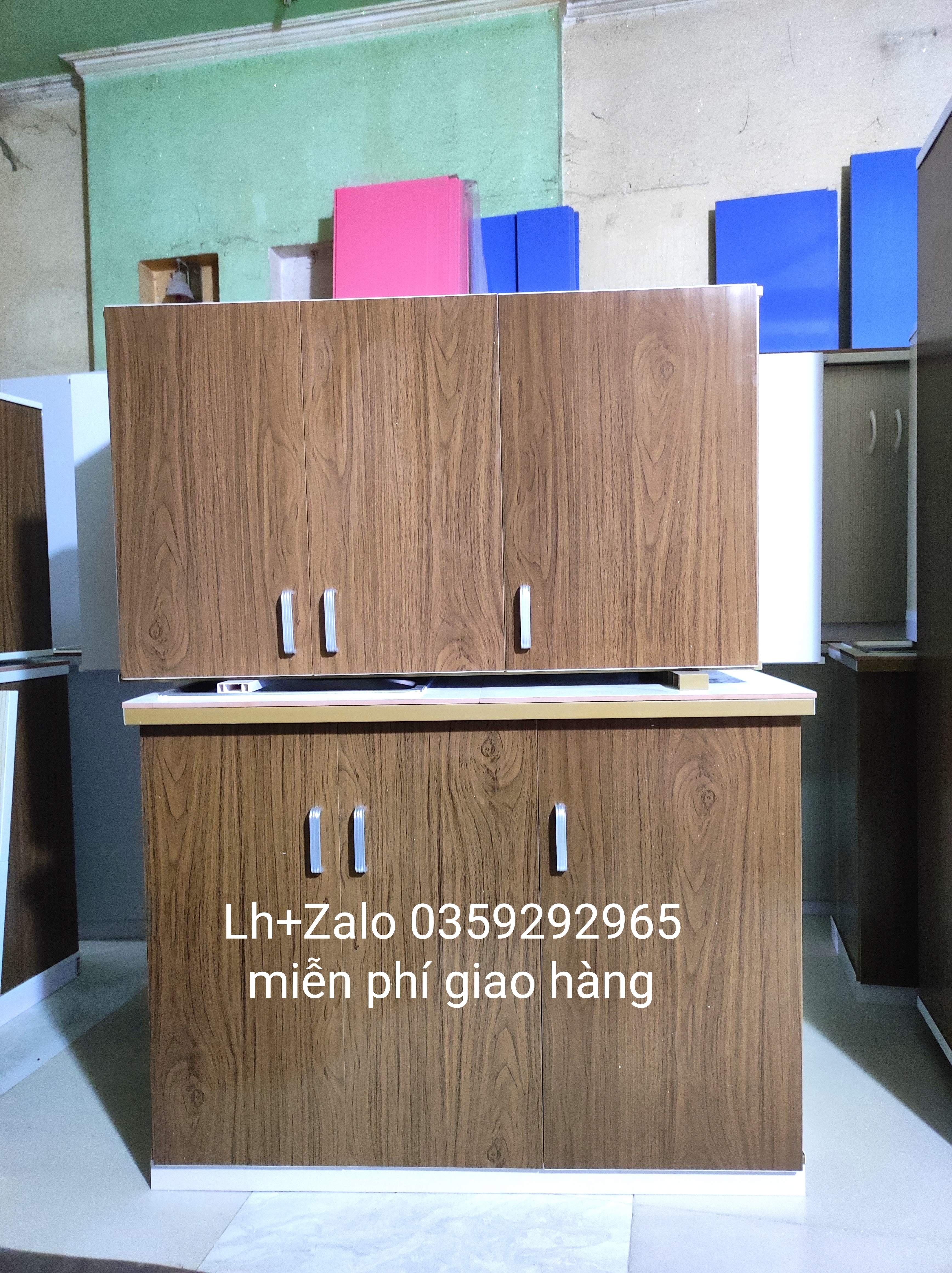 Bộ tủ bếp mini nhựa đài Loan ốp mặt gạch