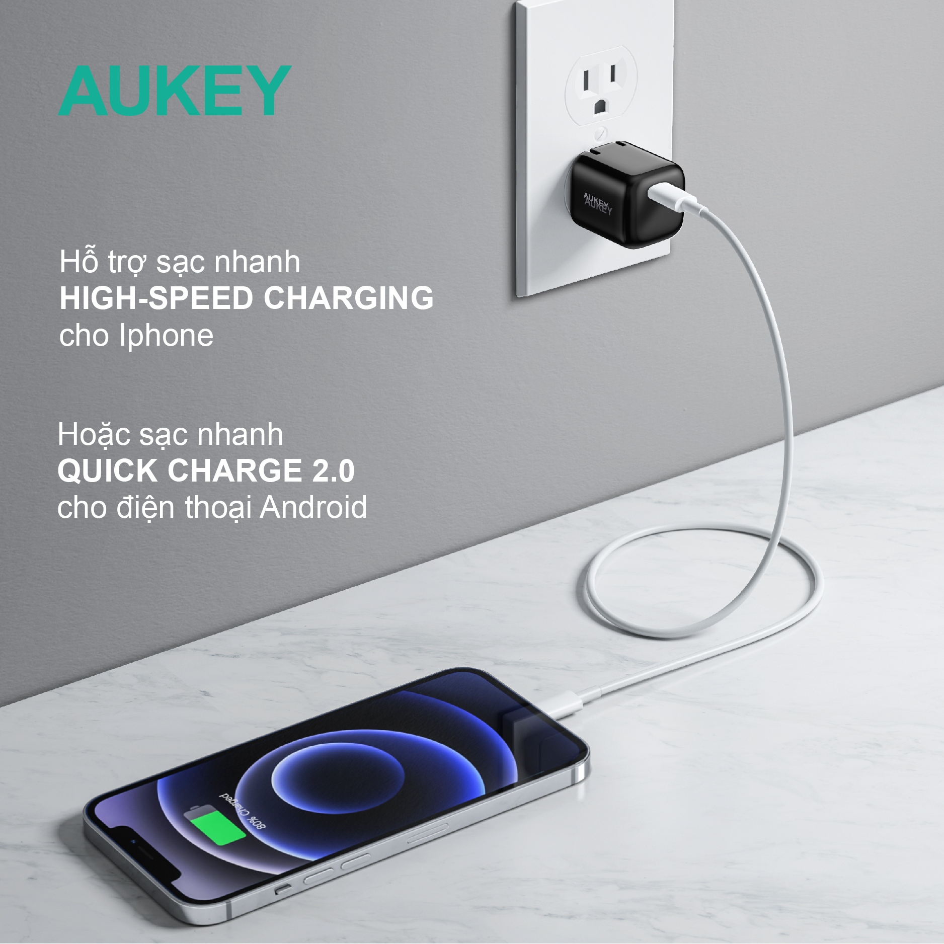 Củ sạc nhanh nhỏ gọn Aukey 20W PA-B1 Pro, hàng chính hãng