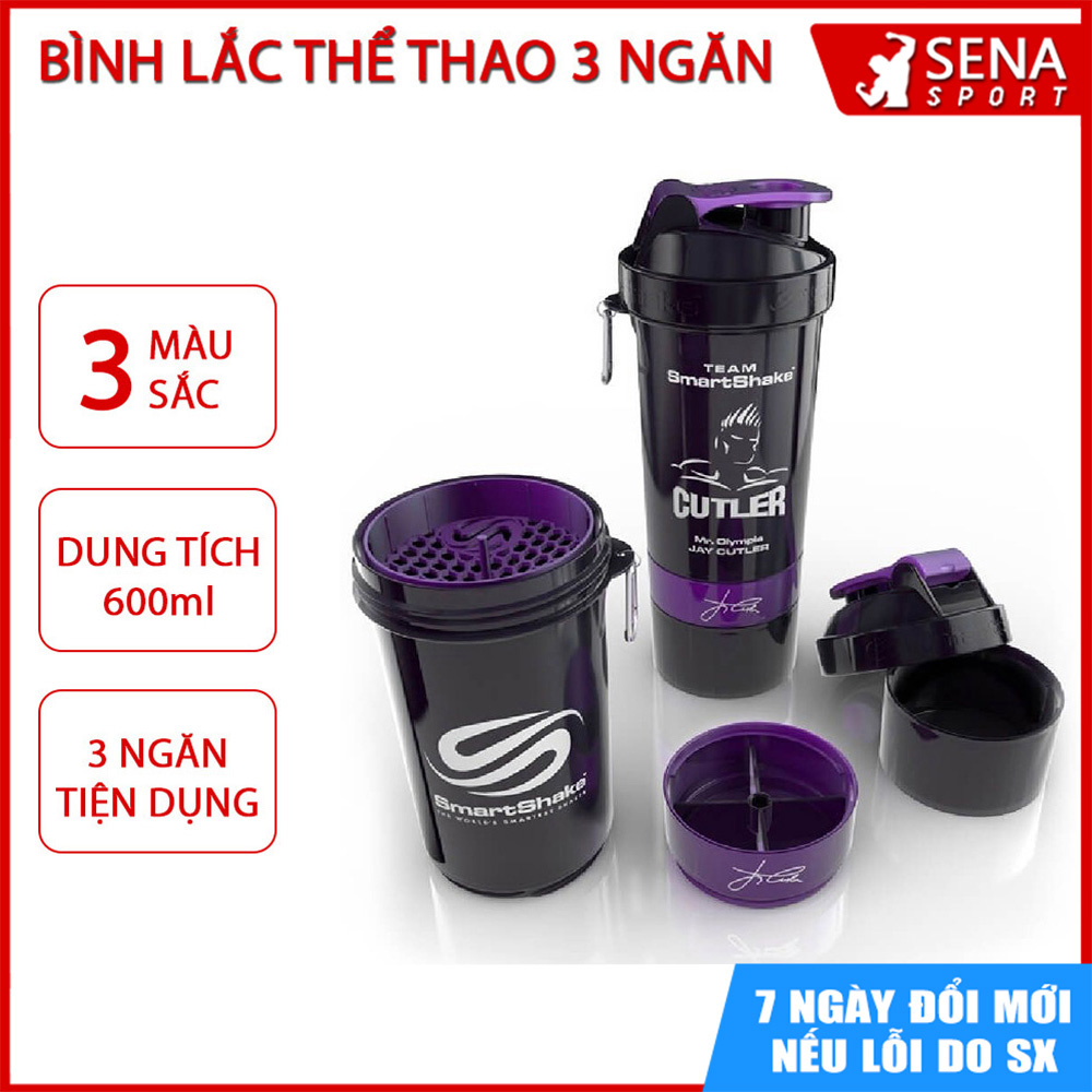 Bình lắc tập gym - Bình lắc thể thao Shaker Jay Cutler 3 ngăn 600ml