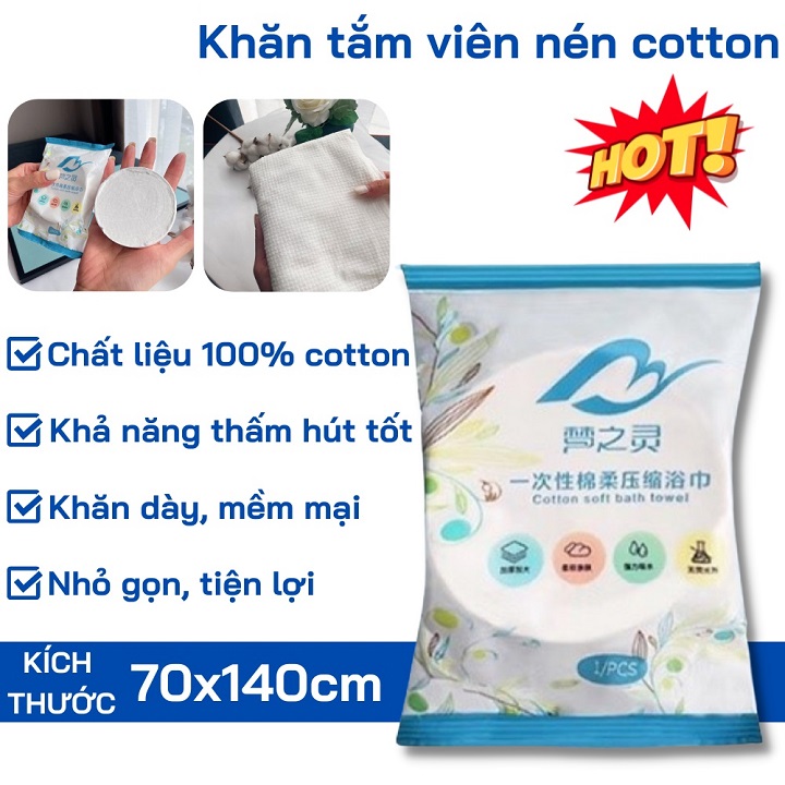 Khăn Tắm Viên Nén Du Lịch Cotton (70x140cm) Nhỏ Gọn Tiện Dụng