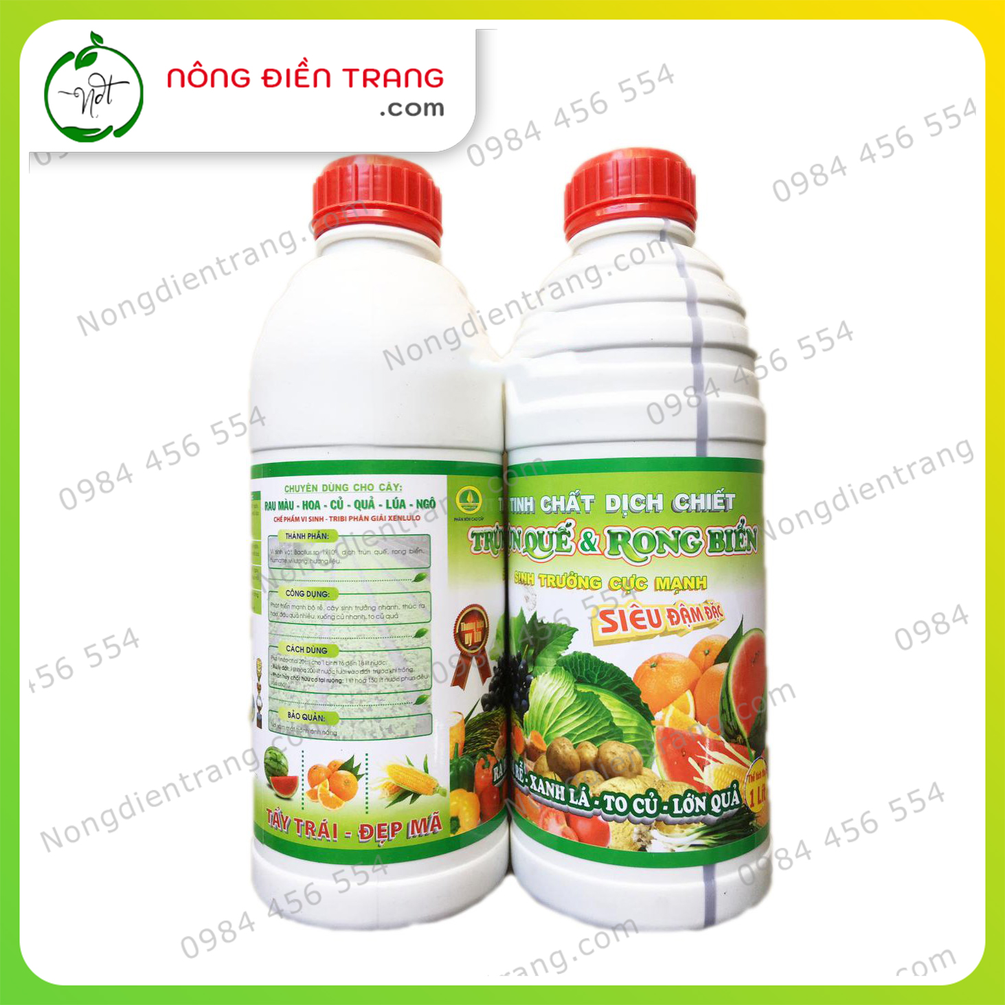 Tinh chất dịch chiết Trùn quế và Rong biển Hoàng Nga Siêu đậm đặc - Chai 1 Lít - Sinh trưởng cực mạnh, ra rễ, xanh lá, to củ, lớn quả VTNN Nông Điền Trang